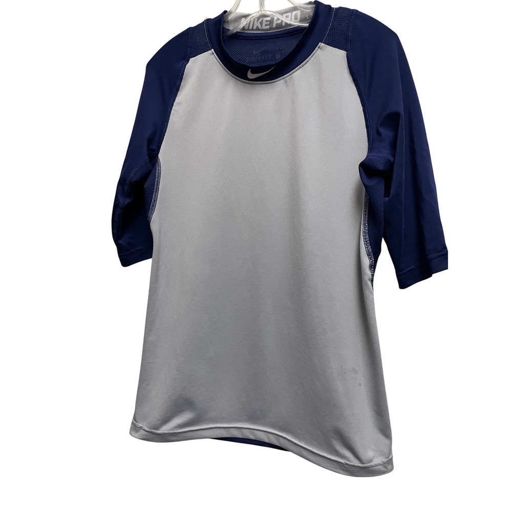 Nike Pro Dri-FIT MLB Baseball Base Layer Shirt Grey Navy Blue boys Small Fitted